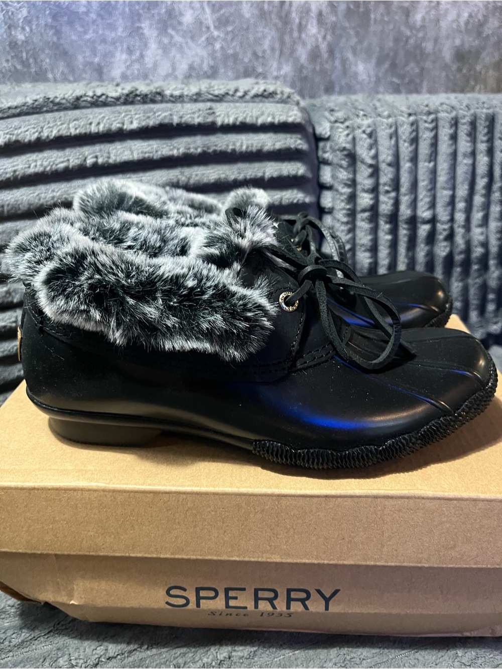 Sperry Black Faux Fur Lined Winter Duck Boots